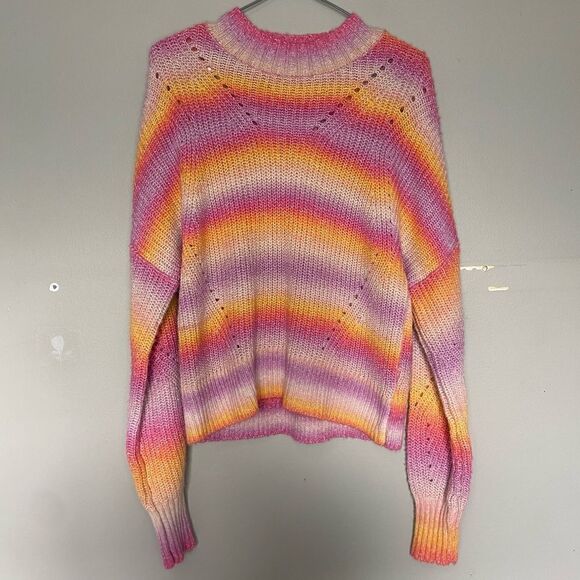 Rebecca Minkoff Pink Bright Brinkley Mock-Neck Ribbed Knit Sweater Size Small - Picture 2 of 7
